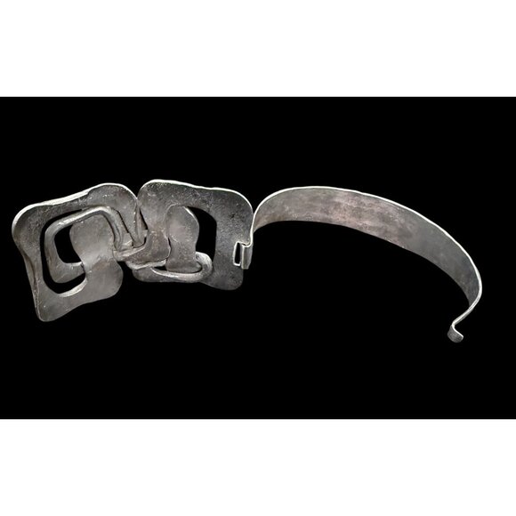 Vintage Navajo RK Designer Buckle Native American Silver-Tone Cuff Bracelet - Picture 6 of 7